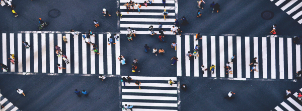 A high angle view of people on a 
crosswalk
