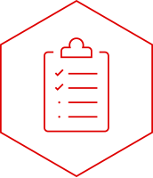 red hexagon with centered clipboard icon