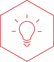 red hexagon with centered light bulb icon