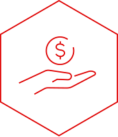 red hexagon with centered hand holding currency icon